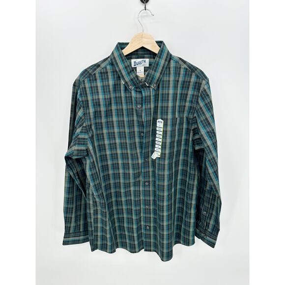 Duluth Trading Co Button Down Shirt Men Sz M Wrinklefighter Relaxed Fit pattern - Picture 1 of 8